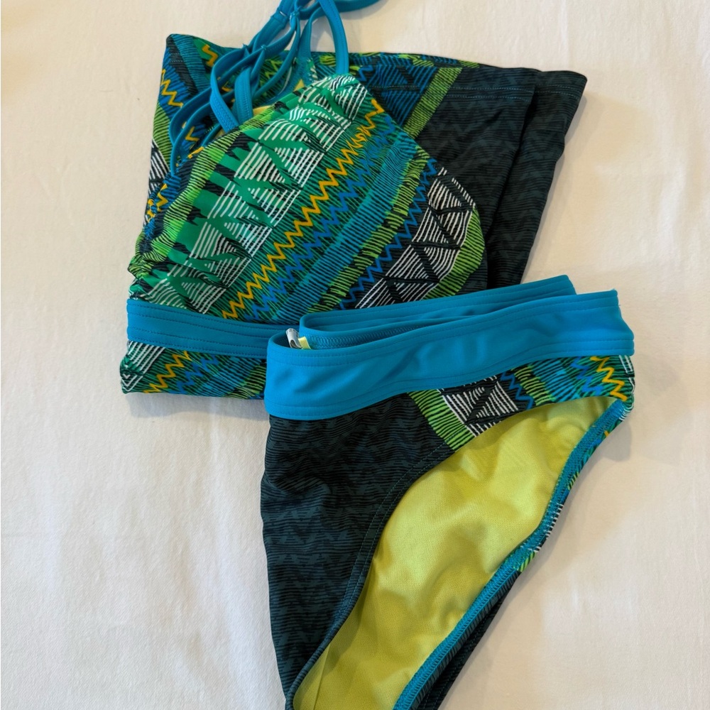 Prana Blue and Green Women's Tankini Swim Set - Picture 3 of 5
